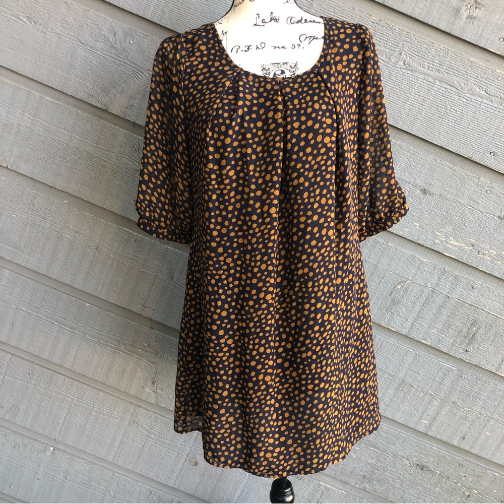 FRANCESCA’S PARAELLA NAVY POLKA DOT DRESS SIZE LARGE